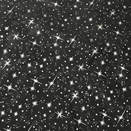 Starburst Silver Foil on White Sheer Organza Fabric by The Yard
