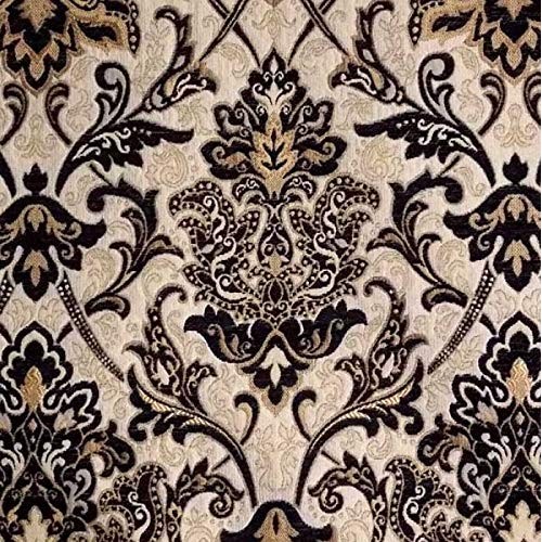 57 Wide Drapery Upholstery Damask Chenille Fabric Black Color Sol...