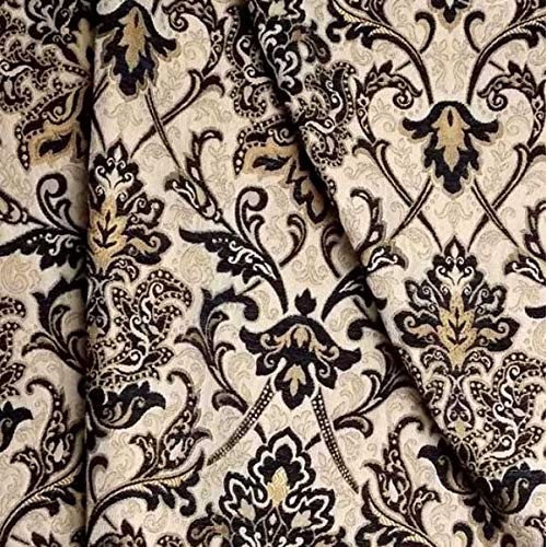 57 Wide Drapery Upholstery Damask Chenille Fabric Black Color Sol...