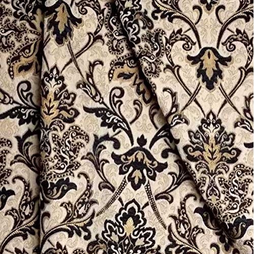 57 Wide Drapery Upholstery Damask Chenille Fabric Black Color Sol...