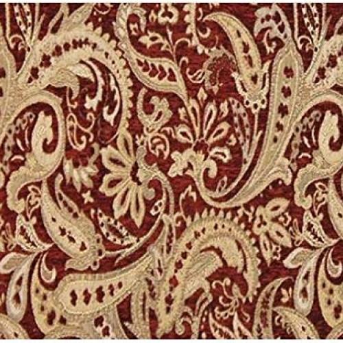 57 Wide Paisley Drapery Upholstery Chenille Fabric Crimson Color ...