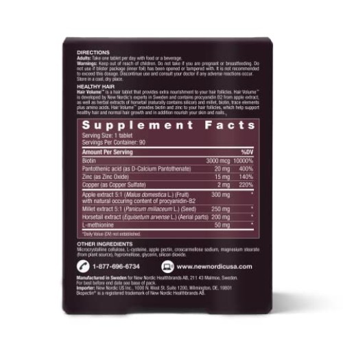 NEW NORDIC Hair Volume Tablets | 3000 mcg Biotin & Biopectin Apple...