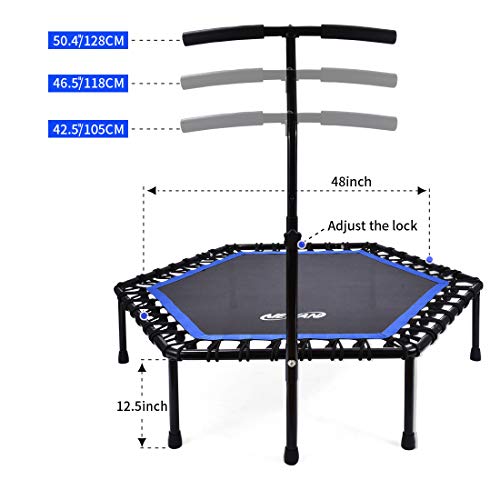 Newan 48 Fitness Trampoline with Adjustable Handle Bar, Silent T...