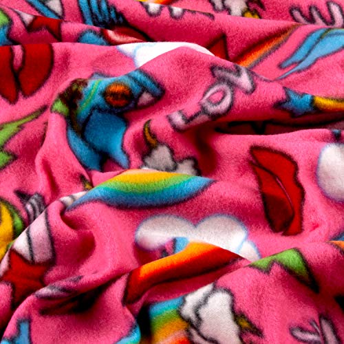 Polar Fleece Stars Rainbows Fuchsia Fabric by the Yard