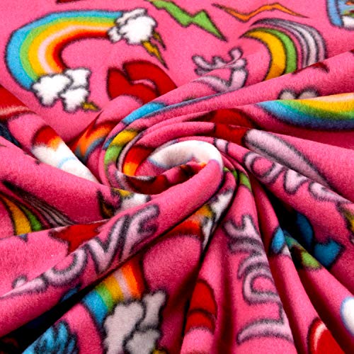 Polar Fleece Stars Rainbows Fuchsia Fabric by the Yard