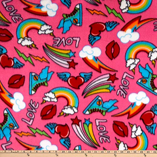 Polar Fleece Stars Rainbows Fuchsia Fabric by the Yard