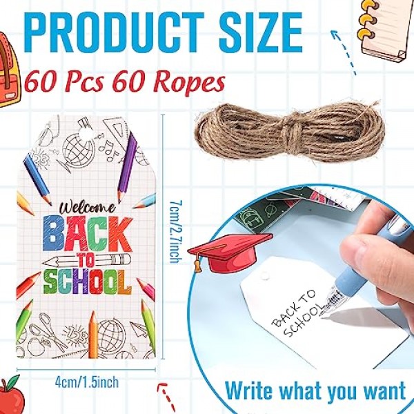 NEWEST 60 Pieces Back to School Tags, Welcome Back to School Tag D...