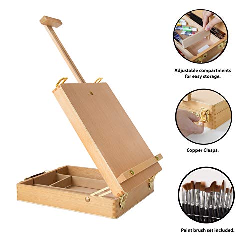 Newviam Tabletop Art Easel and Paint Brush Set, Portable Table Top...