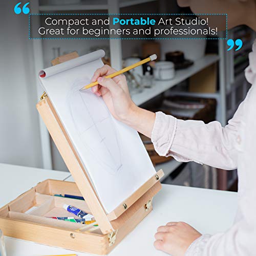Newviam Tabletop Art Easel and Paint Brush Set, Portable Table Top...