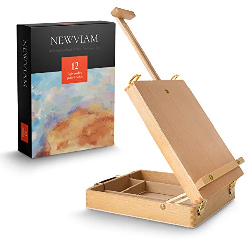 Newviam Tabletop Art Easel and Paint Brush Set, Portable Table Top...