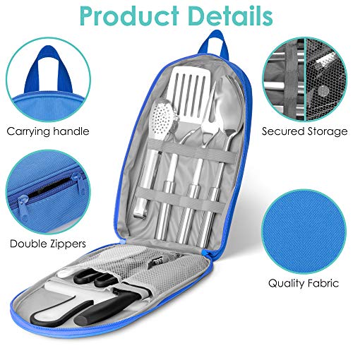 NEXGADGET Camping Kitchen Utensil Set, Portable 9-Piece Stainless ...