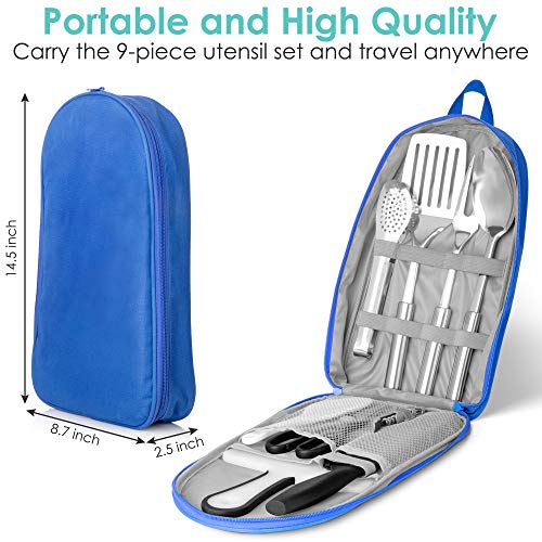 NEXGADGET Camping Kitchen Utensil Set, Portable 9-Piece Stainless ...