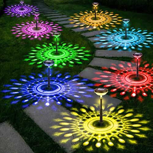 Outdoor Solar Lights for Yard Pathway: 8 Pack Bright Color Changin...