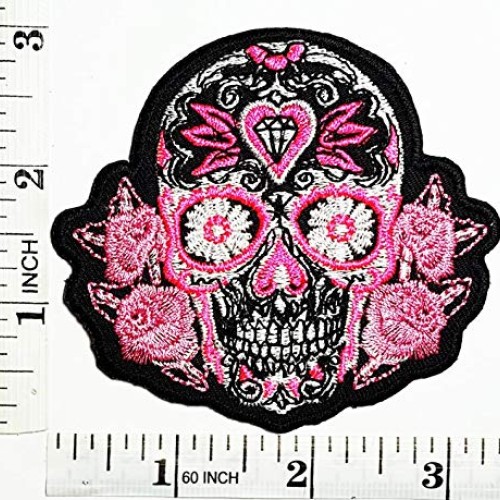 Pink Diamond Sugar Skull Tattoo Punk Rock Lady Rider Biker Patches...