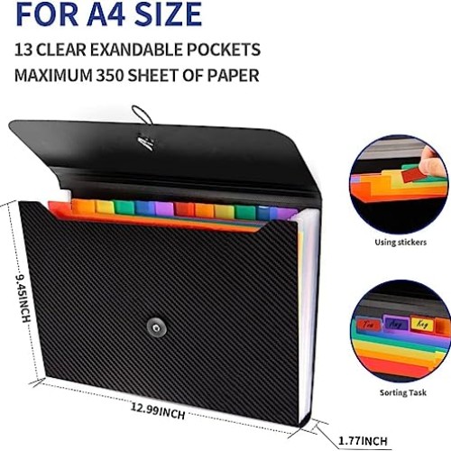 3Pcs Expanding File Folder, 13 Pockets Accordion File Holder Organ...