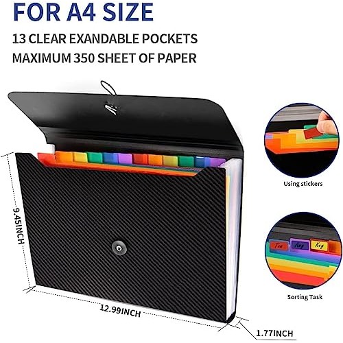 3Pcs Expanding File Folder, 13 Pockets Accordion File Holder Organ...