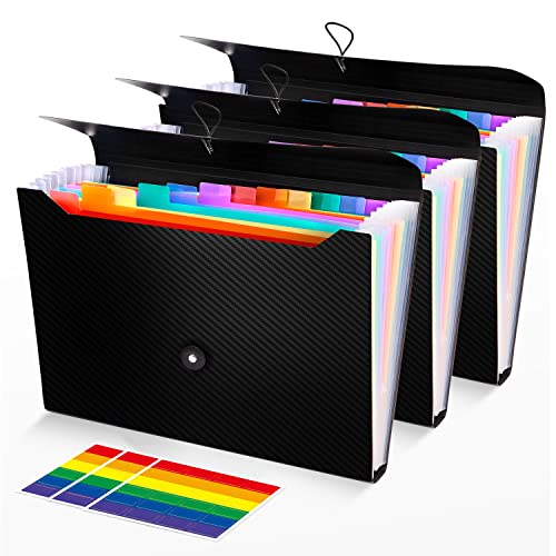 3Pcs Expanding File Folder, 13 Pockets Accordion File Holder Organ...