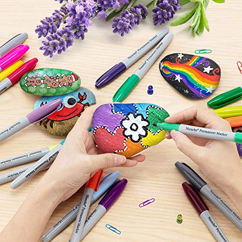 Permanent Markers, 30 Colored Fine Point Marker Pens, Waterproof M...