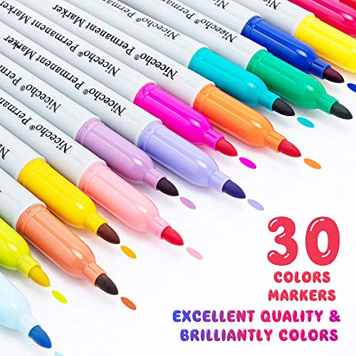 Permanent Markers, 30 Colored Fine Point Marker Pens, Waterproof M...
