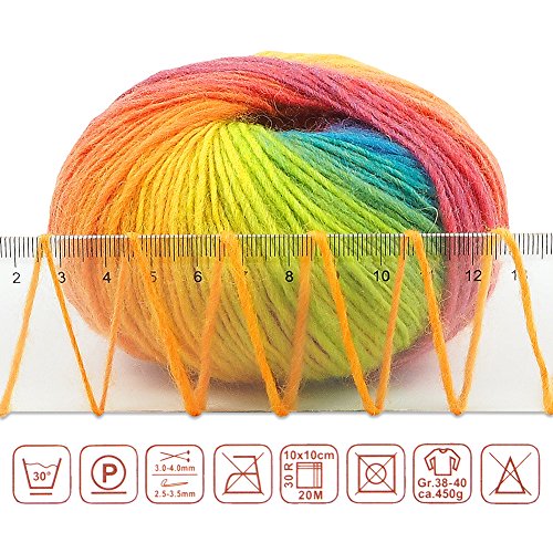2 Skeins Rainbow Soft Yarn 100% Wool Gradient Multi Color Yarn for...