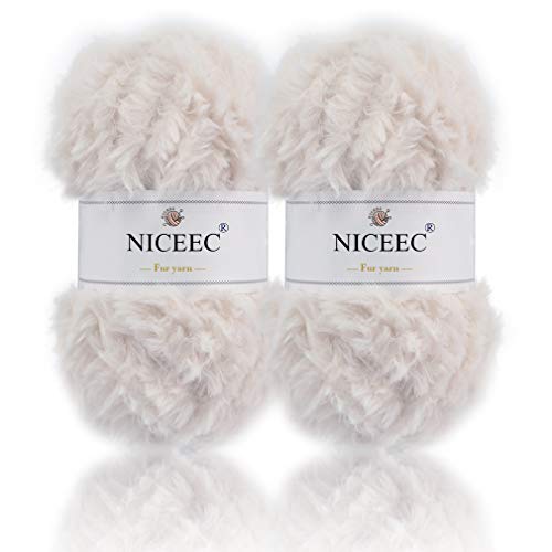 NICEEC 2 Skeins Super Soft Fur Yarn Chunky Fluffy Faux Fur Yarn Ey...