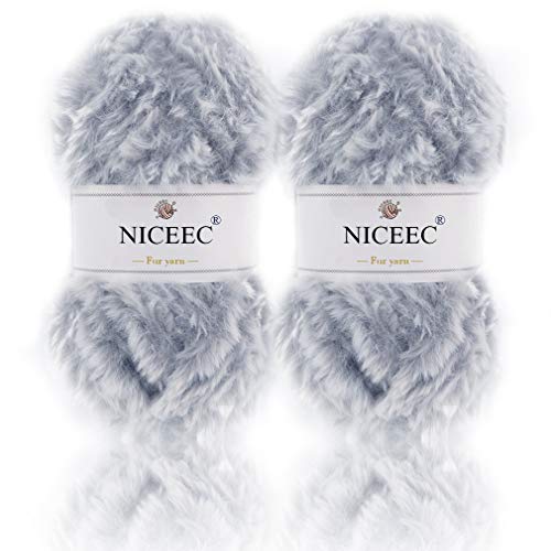 NICEEC 2 Skeins Super Soft Fur Yarn Chunky Fluffy Faux Fur Yarn Ey...