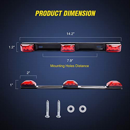 Nilight TL-11 1PC Red 9 LED ID Bar Marker Tail Black Stainless Ste...