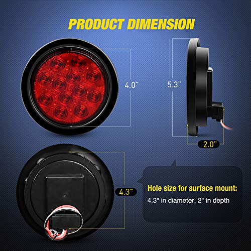Nilight TL-18 2PCS 4 Round Red LED w/Surface Mount Grommet Plugs ...