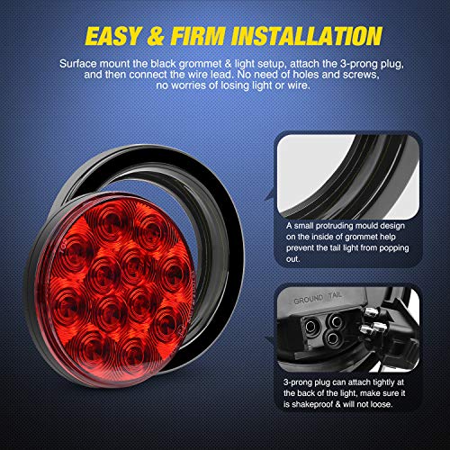 Nilight TL-18 2PCS 4 Round Red LED w/Surface Mount Grommet Plugs ...