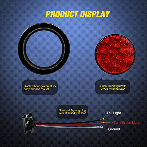 Nilight TL-18 2PCS 4 Round Red LED w/Surface Mount Grommet Plugs ...