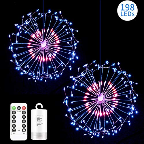 2 Pack 198 LED Fireworks Lights, Hanging Starburst Lights, Battery...