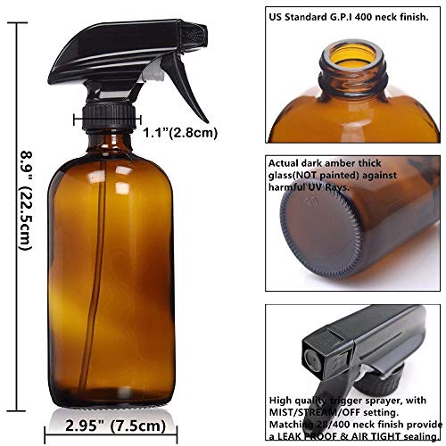 Nisorpa 16oz Amber Glass Spray Bottles 6 Pack Refillable Essential...