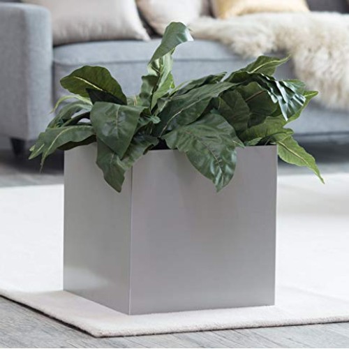 Madeira Cube Planter - Brushed Metal - 16L x 16W x 16H - Square...