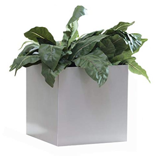 Madeira Cube Planter - Brushed Metal - 16L x 16W x 16H - Square...