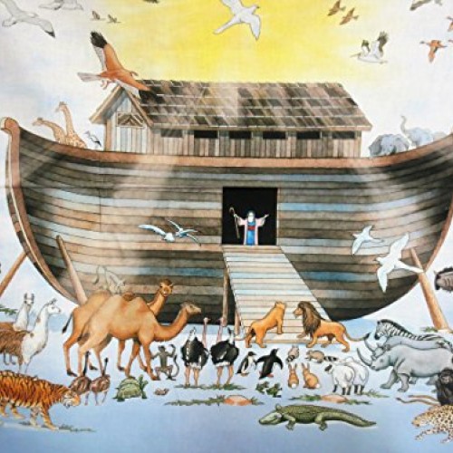 Noahs Ark Digital Print Showing Ark with Animals Northcott Cotton...