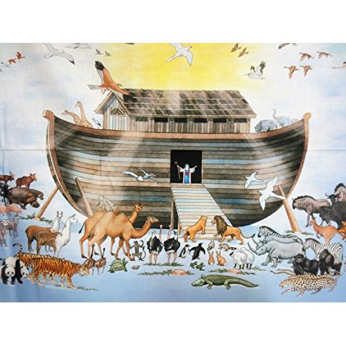 Noahs Ark Digital Print Showing Ark with Animals Northcott Cotton...