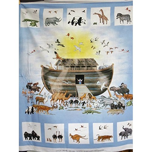 Noahs Ark Digital Print Showing Ark with Animals Northcott Cotton...