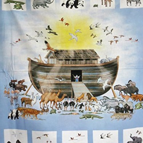 Noahs Ark Digital Print Showing Ark with Animals Northcott Cotton...