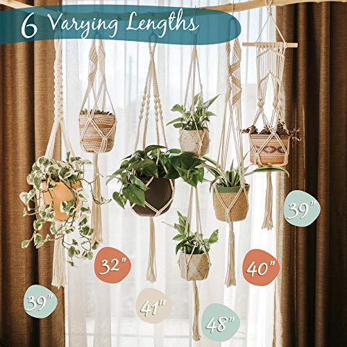 Handcrafted Macrame Plant Hanger - 6-Pack Hanging Planters Indoor ...