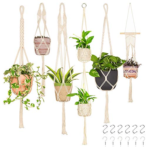 Handcrafted Macrame Plant Hanger - 6-Pack Hanging Planters Indoor ...