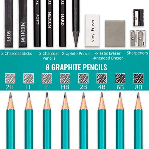 Drawing Set - Sketching and Charcoal Pencils - 100 Page Drawing Pa...
