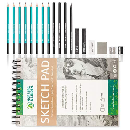 Drawing Set - Sketching and Charcoal Pencils - 100 Page Drawing Pa...