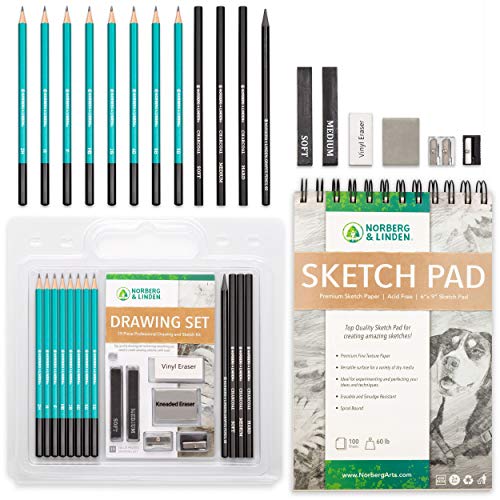 Drawing Set - Sketching and Charcoal Pencils - 100 Page Drawing Pa...