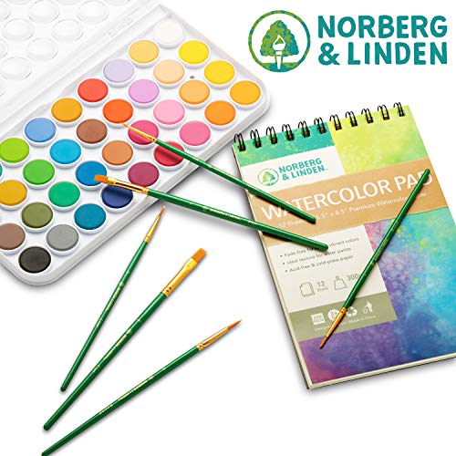 Watercolor Paint Set - 36 Premium Paints - 12 Page Pad - 6 Brushes...