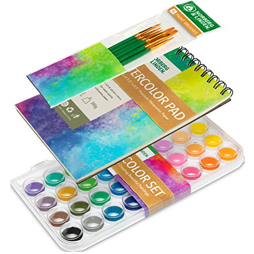 Watercolor Paint Set - 36 Premium Paints - 12 Page Pad - 6 Brushes...