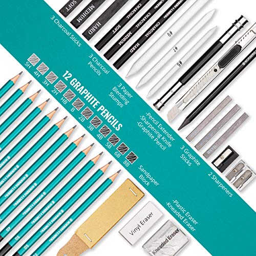 XL Drawing Set - Sketching, Graphite and Charcoal Pencils. Include...