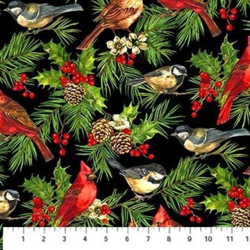 Black Christmas Birds With Holly Northcott Cotton Fabric Home For ...