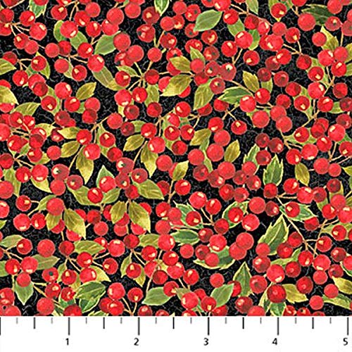 Cardinal Woods Red Holly Berries on Black Holiday Fabric 22839-99 ...