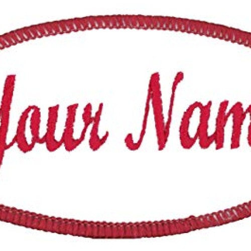 Oval Name Patch Uniform Work Shirt Custom Embroidery White with Re...