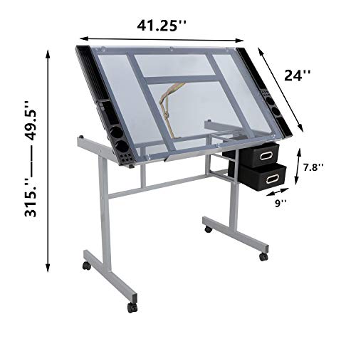 Nouva Professional Glass Top Drafting Table, Adjustable Drawing De...